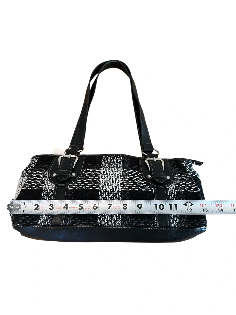 Quiet Luxury - Black & White Plaid - Tweed Texture - Bag with Silver Hardware